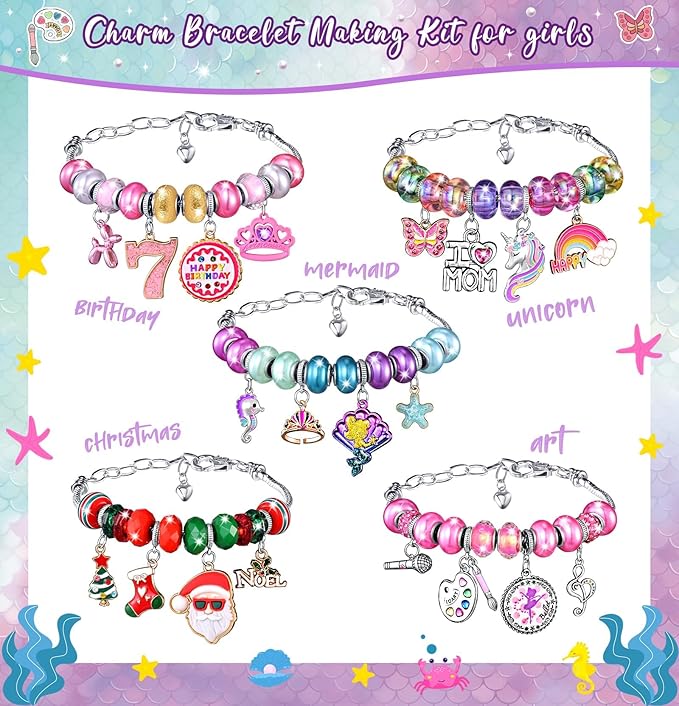 Charm Bracelet Making Kit & Unicorn/Mermaid Girl Toy- ideal Crafts for Ages 8-12 Girls who Inspire Imagination and Create Magic with Art Set and Jewelry Making Kit