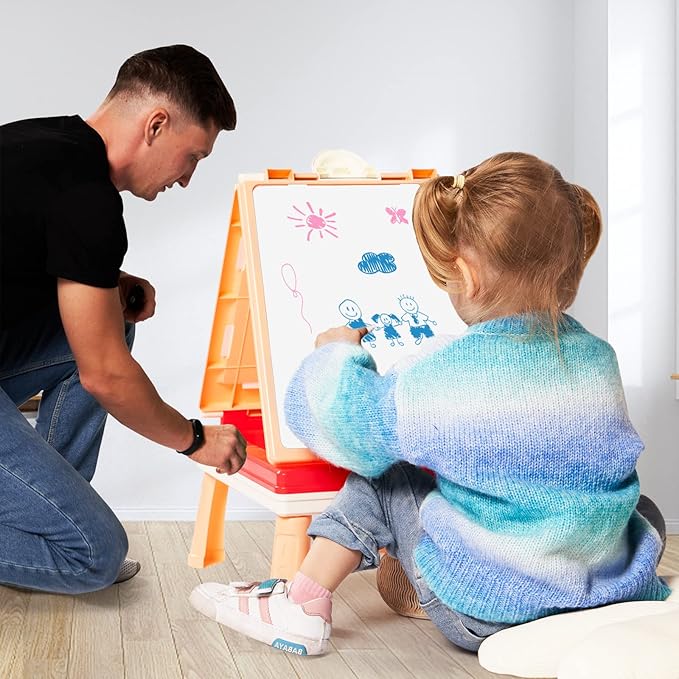AyeKu Easel for Kids,Tabletop Easel for Toddler, Educational Toys Gifts for 3 4 5 6 7 Year Old Boys Girls -Comes with Chalkboard, Magnetic Whiteboard Letters and More (Pink)