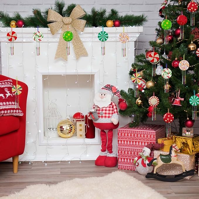 Fennoral 9 Pack Christmas Wind Chime Kit for Kids Make You Own Christmas Candy Wind Chimes DIY Paint Wooden Art and Craft for Girls Boys Christmas Craft Supplies Christmas Tree Decorations