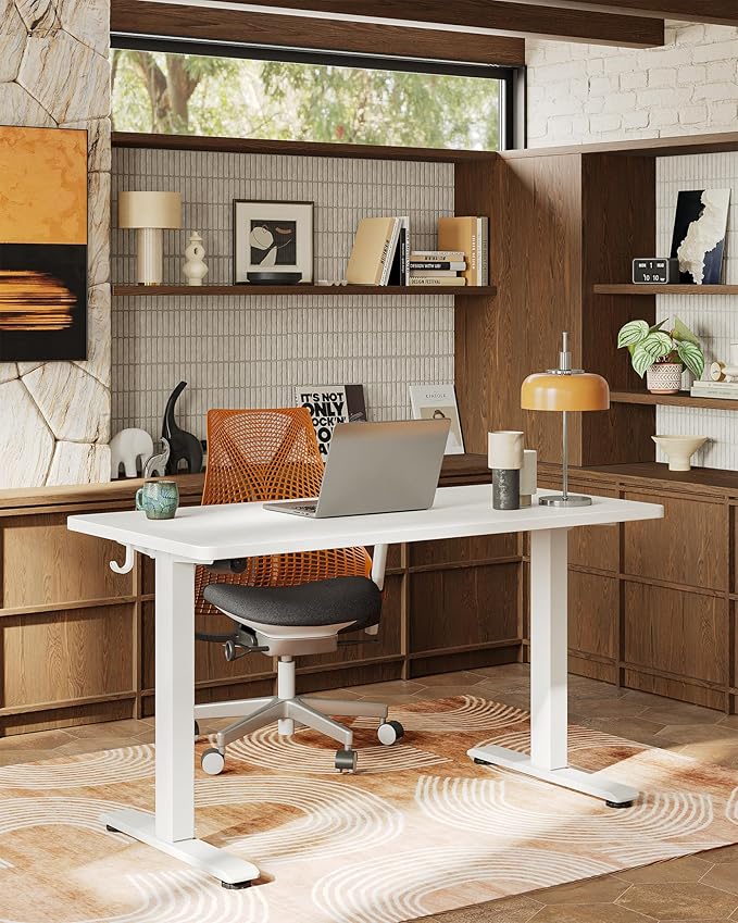 TIQLAB Electric Standing Desk, Adjustable Height Stand up Desk, 55 * 24 Inches Sit Stand Home Office Table with Splice Board, White