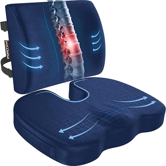 FORTEM Seat Cushion, Office Chair Cushion, Lumbar Support Pillow for Office Chair, Memory Foam Sciatica Coccyx Tailbone Pressure Pain Relief, Car Sitting Pad, Washable Non Slip