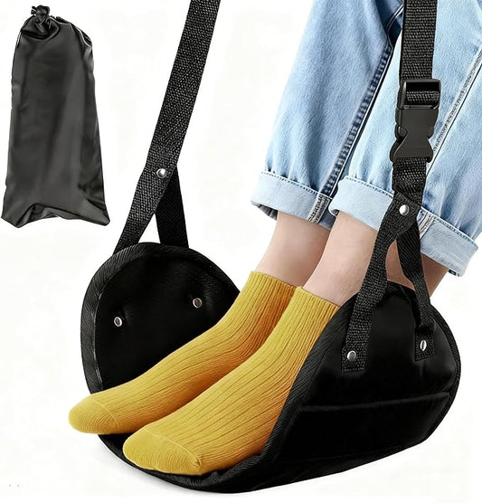 Airplane Travel Foot Hammock, Adjustable Footrest for Long Flight Trip, Travel Essentials to Relax Feet, Black