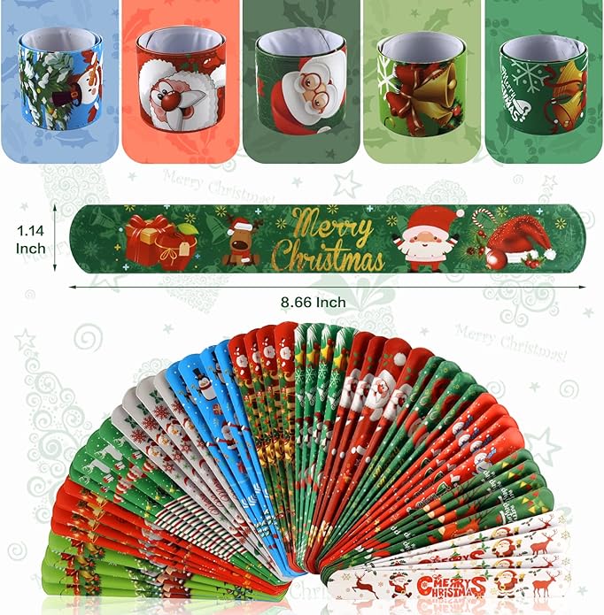 48 PCS Christmas Slap Bracelets Christmas Toys for Kids Boys Girls Toddlers Christmas Party Favors Stocking Stuffers Gifts