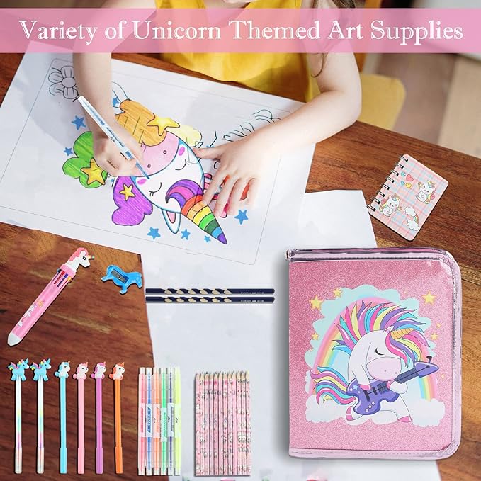 Fruit Scented Markers Set 44 Pcs Filled Stationery with Unicorn Pencil Case,Art Supplies for Kids Ages 4-6-8, Perfect Unicorn Gifts for Girls,Assortment Marker Pencil Gel Pen Coloring