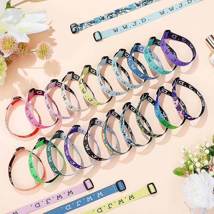 40 Pcs WWJD Bracelets What Would Jesus Do Religious Christian/ Friendship Bracelets Colorful Woven Wristbands for Men Women Boys Girls, 20 Styles