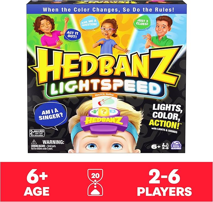 Hedbanz Lightspeed Game with Lights & Sounds Family Games Games for Family Game Night Kids Games Card Games for Families & Kids Ages 6 and up