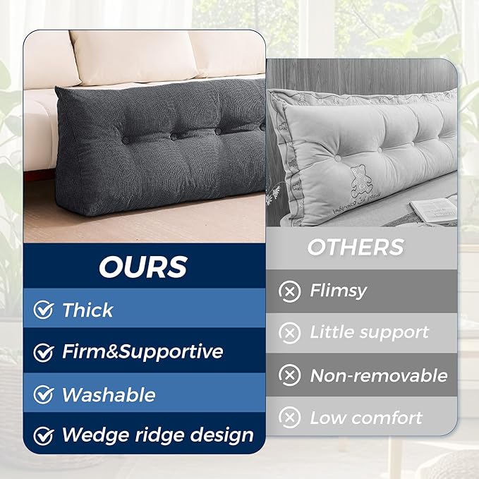 Headboard Pillow Twin, Triangle Pillows for Headboard, Head Board Backrest Wedge Pillow for Reading Sitting Working, Daybed Pillows with Removable Cover for Bed Dorm Sofa, Black