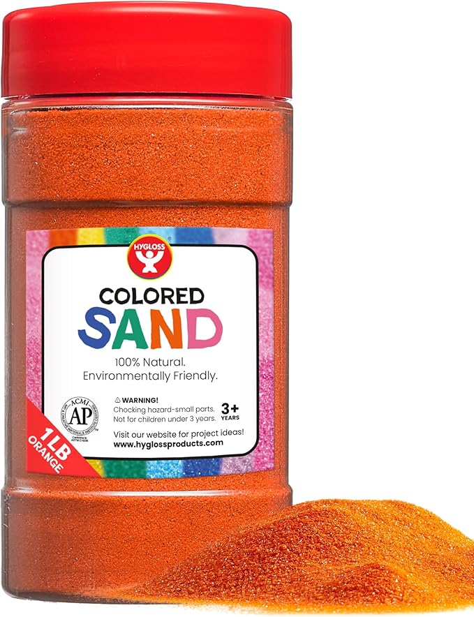 Hygloss Products Colored Play Sand - Assorted Colorful Craft Art Bucket O' Sand, Orange, 1 lb