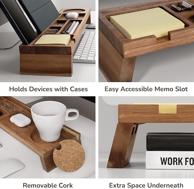 Natural Wood Desk Organizer - Multi-Compartment Wooden Organizers for Home, Office, Cubicle Accessories - Table Caddy for Desktop and Workspace - Pencil Storage Tray