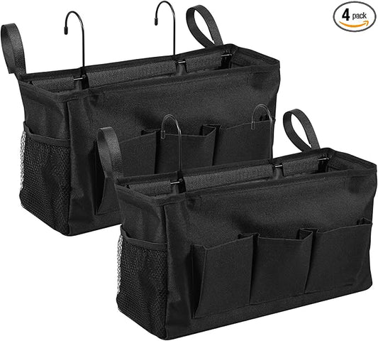 2Pcs Bedside Caddy Oxford Cloth Bedside Storage Organizer Large Capacity Hanging Storage Bag with Metal Hook Adjustable Strap Foldable Bedside Organizer