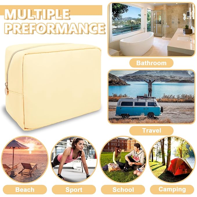 UIXIZQ Large Makeup Bag Pouch,Nylon Women Travel Toiletry Storage Bag Preppy Cosmetic Bag for Girls,Big Makeup Organizer Bag Cute Zipper Pouch Skincare Bag for Sport Work Gift(Large-Sand)