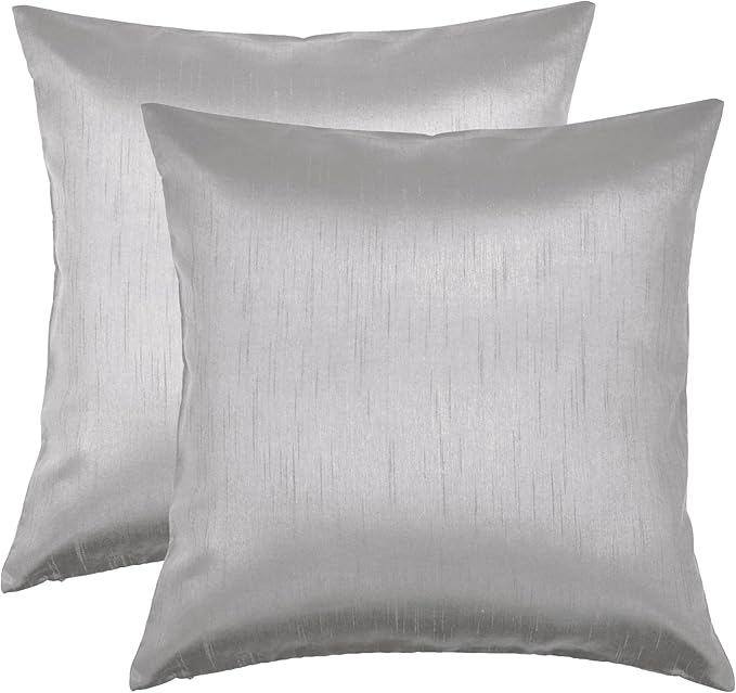 Aiking Home 20x20 Inches Faux Silk Square Throw Pillow Cover, Zipper Closure, Silver (Set of 2)