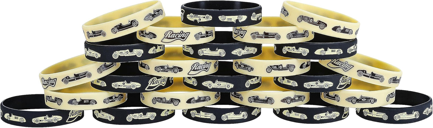 Cleverplay 24 Pack Vintage Race Car Wristbands Bracelets, Birthday Decoration Vintage Race Car Party Favors for Kids