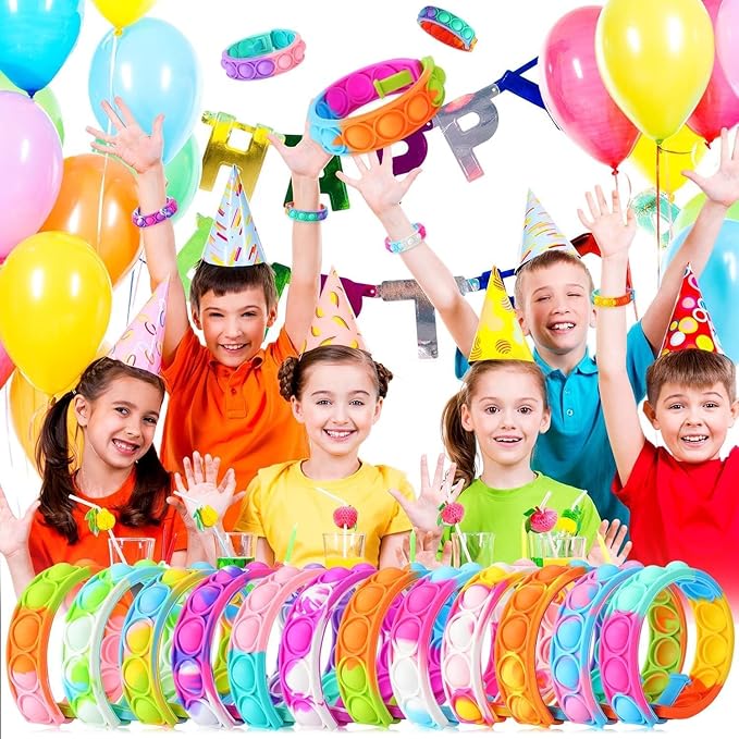 50pcs pop Bracelet,Random Pop Bubble Fidget Sensory Toys, Pop Toy Bulk for Party Favor, Classroom Student Prizes Easter Basket Goodie Bag Stuffers Christmas Valentine Gift for Kid