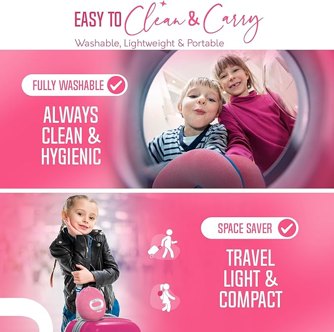 BCOZZY Kids Chin Supporting Travel Pillow for Ages 3–7- Patented Soft Neck Pillow for Head and Chin Support in Car Seat and Airplane. Comfortable Travel Essential. Small Size, Bag, Unicorn