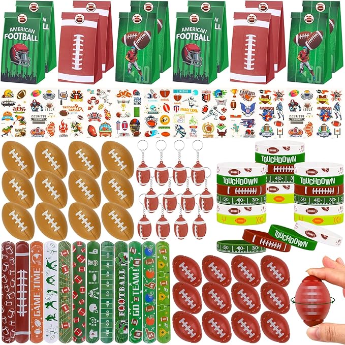 Football Party Favors Football Party Supplies with Football Spinners Mini Football Keychain Sticker Slaps Bracelets Thank You Tags for Football Birthday Decorations Goodie Bag Stuffers Classroom Prize