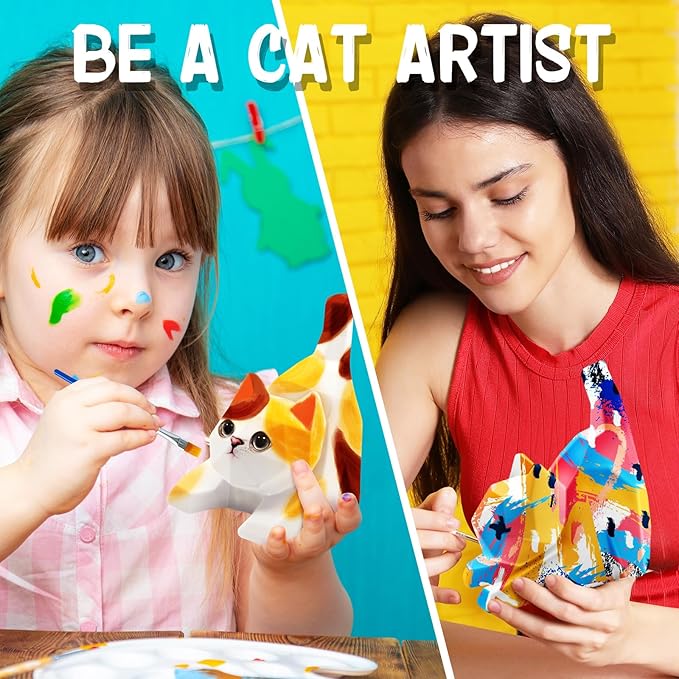 FUNZBO 4.3in Paint Your Own Cat Lamp Kit - Arts and Crafts Supplies Kitten Painting Kits for Kids Teens, DIY Night Light Toy for Toddler Girl Boy Ages 3 4 5 6 7 8 9 10 11 12 13+ Birthday Easter Gift