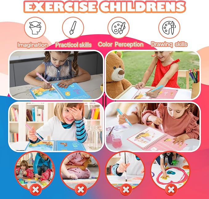 5 Pack Reusable Water Coloring Books for Toddlers, Water Doodle Book Toys, Paint with Water Books,Mess-Free Coloring Book, Portable Educational Doodle Drawing Toy, Educational Learning Kits Gifts