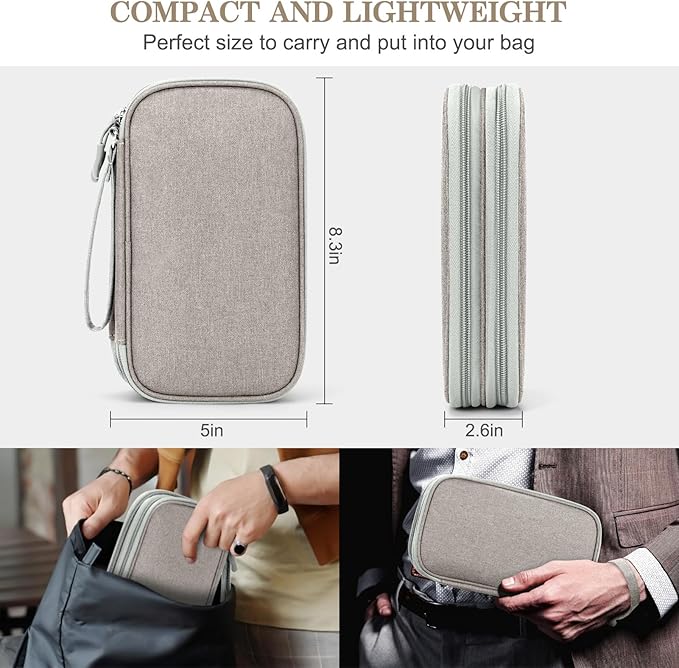 FYY Electronic Organizer, Travel Cable Organizer Bag Pouch Electronic Accessories Carry Case Portable Waterproof Double Layers Storage Bag for Cable, Charger, Phone, Earphone, Medium Size- Khaki