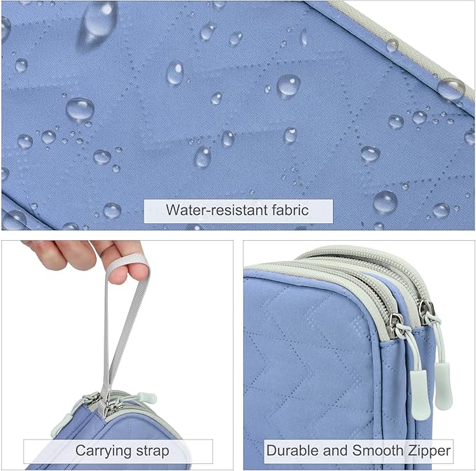 FYY Travel Cable Organizer Pouch Electronic Accessories Carry Case Portable Waterproof Double Layers All-in-One Storage Bag for Cord, Charger, Phone, Pattern Blue