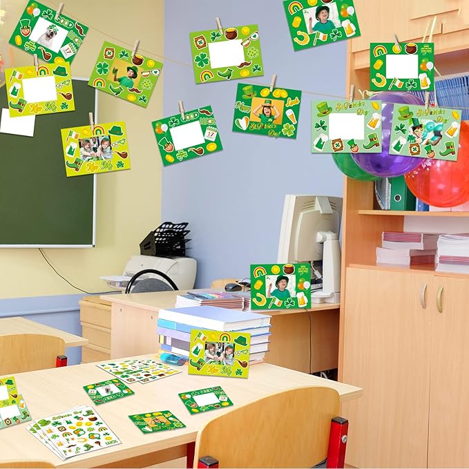 chiazllta 30 Packs St. Patricks Day Picture Frame Craft Kits for Kids St. Patricks DIY Craft Art St. Patrick Day Party Decoration Favor Home Classroom Game Activities