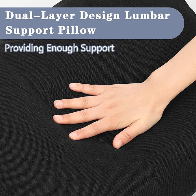 baibu Lumbar Support Pillow for Recliner, Large Memory Foam Dual-Layer Patent Design Back Support Cushion for Sofa & Gaming Chair, Ergonomic Lumbar Pillow with Machine Washable Cover, Black