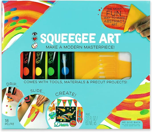 Bright Stripes iHeartArt Squeegee Art Kids Paint Kit, Childrens Painting Crafts Creativity Set, Including Paints, Squeegees, Paper, Stickers, Punch Outs and Work Surface, Great Creative Gifts