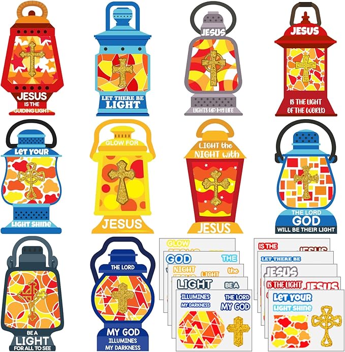 30 Sets Christian Crafts Jesus is The Lights Craft Stickers Bulk Bible Verse Religious Crafts for Kids Cross Ornaments DIY Oil Lamp Craft Kit for Sunday School Classroom Home Art and Craft