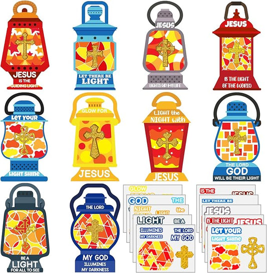 30 Sets Christian Crafts Jesus is The Lights Craft Stickers Bulk Bible Verse Religious Crafts for Kids Cross Ornaments DIY Oil Lamp Craft Kit for Sunday School Classroom Home Art and Craft