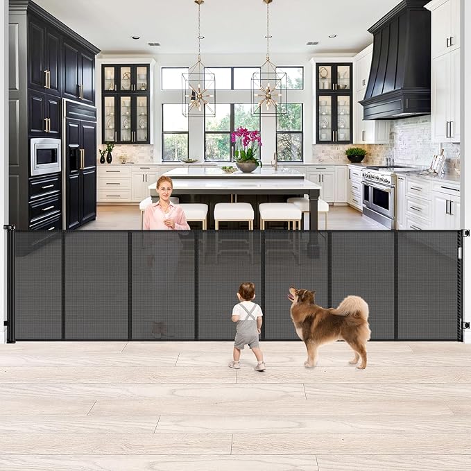 42 Inch Extra Tall Baby Gate 120 Inch Extra Wide Retractable Baby Gates for Large Openings, Upgraded Retractable Gate Keeps Pets from Getting Under Extra Tall Pet Gate, Indoor/Outdoor Long Baby Gate