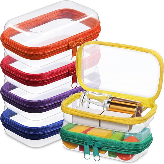 Sanwuta 6 Pcs Clear Hard Zipper Case Pencil Pouches Hard Plastic Zipper Pouches Makeup Bag Transparent Cases for Snacks Plastic Storage Organizer Box for Travel