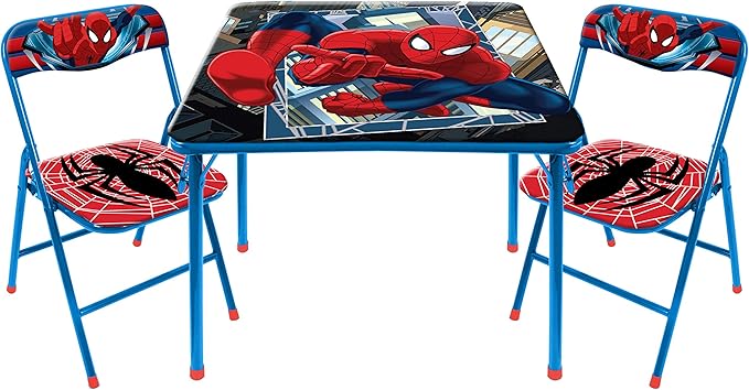 Idea Nuova Marvel Spiderman 3 Piece Children's Activity Square Table and Chair Set, Ages 3+ (NN201039)