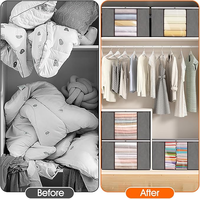 10 Pack Clothes Storage Bags 90L Foldable Storage Bins with Lids Blanket Storage Bags with Zippers Clear Window and Reinforced Handles Containers for Organizing Bedroom Closet Clothing Comforter