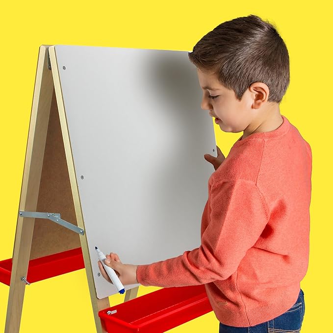 Flipside Products Child's Black Chalkboard and White Dry Erase Easel, Kids Foldable, Drawing in Classroom, Whiteboard