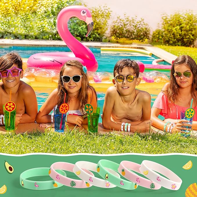 24 Pack Flamingo Wristbands Bracelets, Pineapple Pink Flamingo Silicone Wristband Luau Tropical Hawaiian Party Favors Goody Bag for Boys Girls Flamingo Birthday Summer Hawaiian Party Supplies