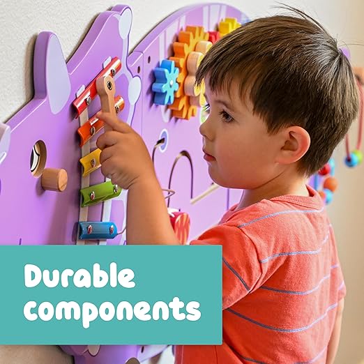 SPARK & WOW Triceratops Activity Wall Panels - Ages 18m+ - Montessori Sensory Toy - 8 Activities - Busy Board - Toddler Room Décor