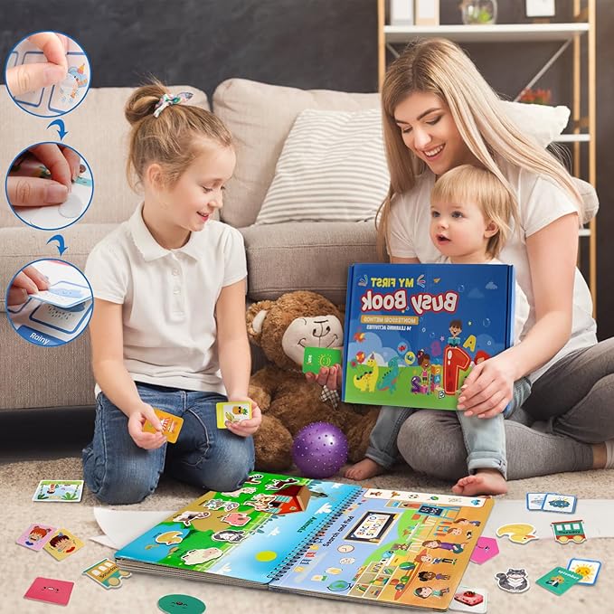 Busy Book for Toddlers, Preschool Learning Activities Book, 28 Pages Pre K Montessori Early Educational Learning Coloring Book, Autism Sensory Travel Toys, Gift Toys for Ages 3 4 5 6 7 Boys Girls