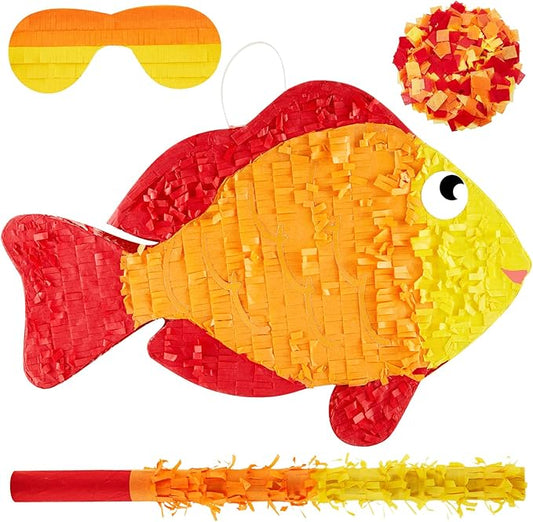 Lewtemi 16.5 in Fish Piñata and Piñata Stick with Blindfold Confetti Set Kids Pinata Fish Party Decorations Gender Reveal Piñata for Kids Baby Shower Christmas Birthday Ocean Themed Party Decorations