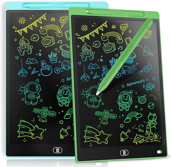 [2 Pack] Genialba LCD Writing Tablet 10-Inch Colorful Doodle Board, Toddler Learning Educational Toys Gifts for 3-8 Years Old Girls and Boys, Electronic Drawing Tablet(Blue&Green)