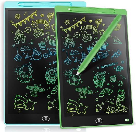 [2 Pieces] 12 Inch LCD Colorful Writing Graphic Tablet, Erasable Drawing Board, Kids Gift, Graphic Board for Games for 3 4 5 6 7 Years (Blue & Green)