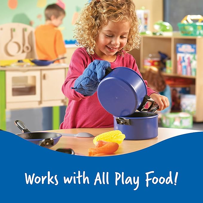 Learning Resources Pretend & Play Pro Chef Set, Kitchen Toys for Kids, Pretend Kitchen, Pots and Pans for Kids, 13 Pieces, Ages 3+