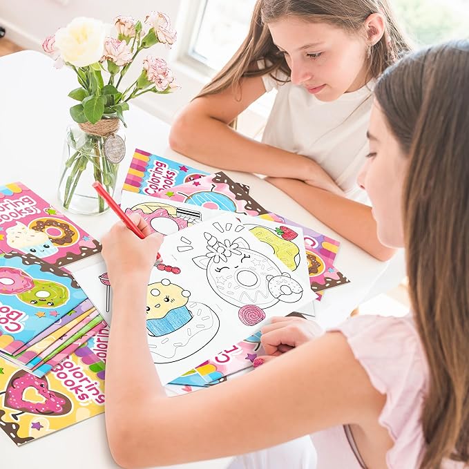 24Pcs Donut Coloring Books for Kids Bulk Cute Mini Coloring Booklet DIY Art Drawing Book with Dessert Doughnut for Toddlers Birthday School Party Favors Goodie Bag Filler