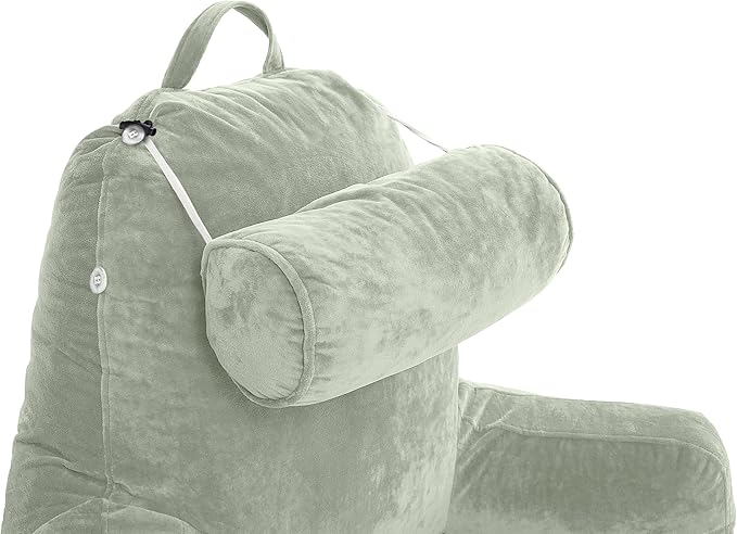 Husband Pillow XXL Reading Pillow for Bed Backrest with Arms - Desert Sage Adult - Unmatched Support Pillow for Sitting Up in Bed - Shredded Memory Foam Comfy Microplush Cover & Detachable Neck Roll