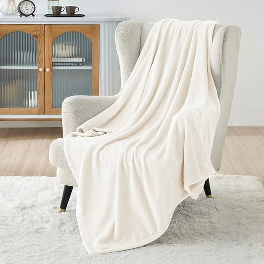 Bedsure GentleSoft Fleece Throw XL Blanket Cream - 300GSM Soft Lightweight Plush Cozy Blankets for Bed, Sofa, Couch, Travel, Camping, 50x70 inches