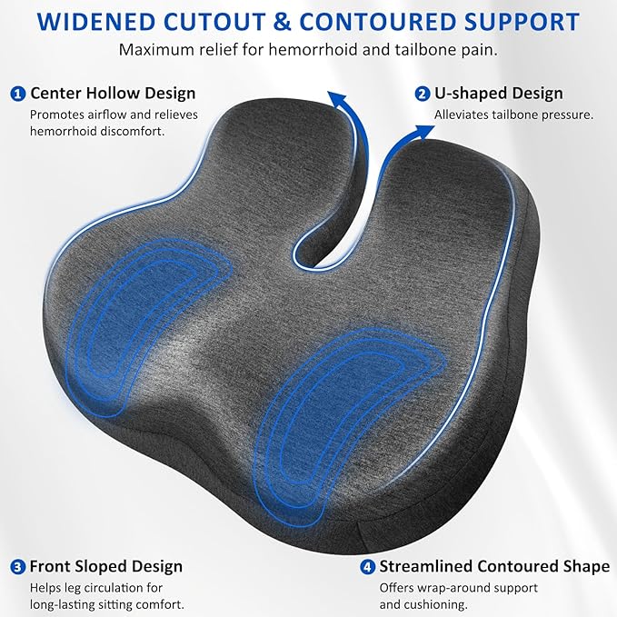 Thickened Seat Cushions for Office Chairs,Ergonomic Memory Foam seat Cushion，Sciatica Pain Relief Pillow for Long Sitting，Coccyx Cushion for Tailbone Pain,Office,Car,Pregnancy,Wheelchair