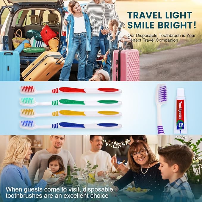 50 PCS Individually Wrapped Toothbrushes with Toothpaste Bulk, Disposable Toothbrushes Bulk, Bulk Toothpaste, Travel Toothpaste Bulk, Ergonomics Handle, Soft Bristle, Perfect for Travel,Hotel,Donation