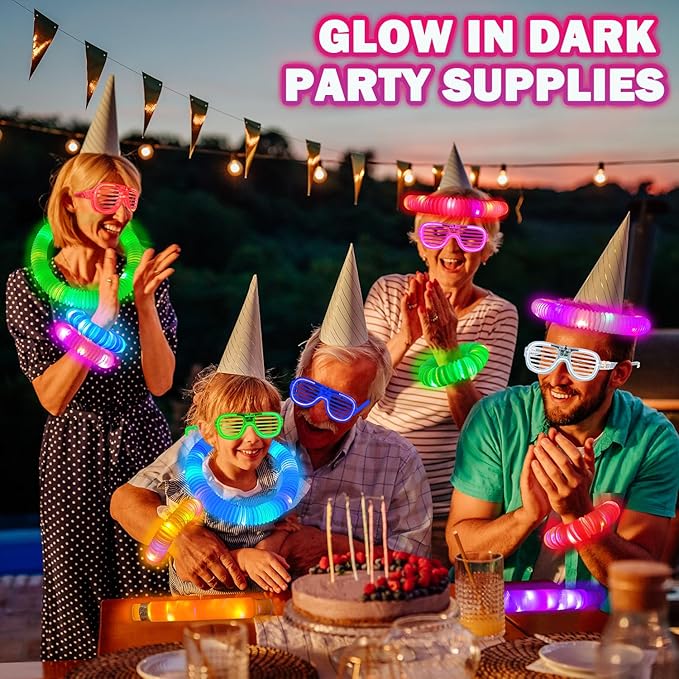 Glow Sticks & Glasses 12 PCS,Valentines Day Glow in the Dark Party Favor Supplies for Kids,LED Light Up Bracelets Necklaces & Neon Glasses for Toddlers,Glow Accessories Decorations for Camping Wedding