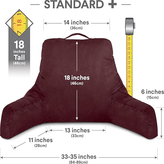 Husband Pillow Aspen Arizona Maroon, Reading Pillow Bed Rest Chair, Two-Sided Reversible Fabric, Large Lounge Cushion Adult Backrest with Arms, Comfy Back Support for Sit Sitting Up, Wash/Remove Cover