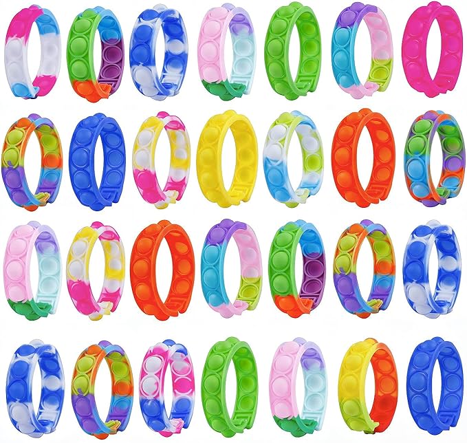 28Pcs Pop Bracelet Fidget Toy, Wearable Fidget Bracelets Push Poping Bubble Sensory Toys Stress Relief Finger Press Silicone Wristband for Kids and Adults ADHD ADD Autism Anxiety