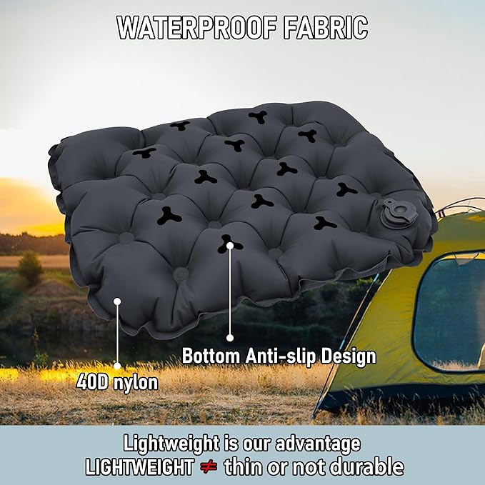 BreezCamp Inflatable Seat Cushion, Lightweight Stadium Seat Pad, Camping Accessories Chair Pad for Airplane Travel, Hiking, Climbing, Home and Office,Black